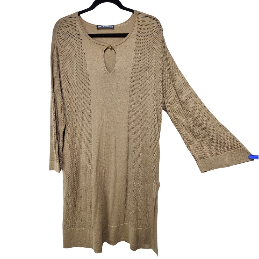 Peruvian Connection Tan Pima Cotton Modal Pointelle Keyhole Tunic XL Minimalist